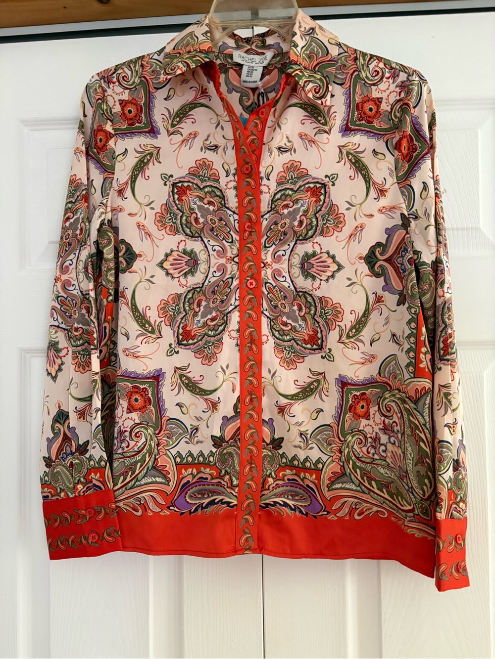 Paisley-Print Button-Front blouse in Pink & Red